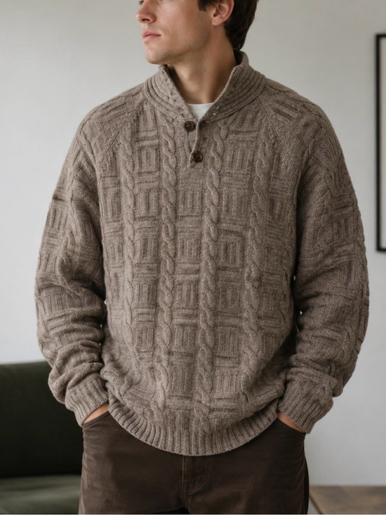 NSF Other - NSF High Neck Sweater XL Button Cable Knit Wool Linen Cotton Cashmere Pullover